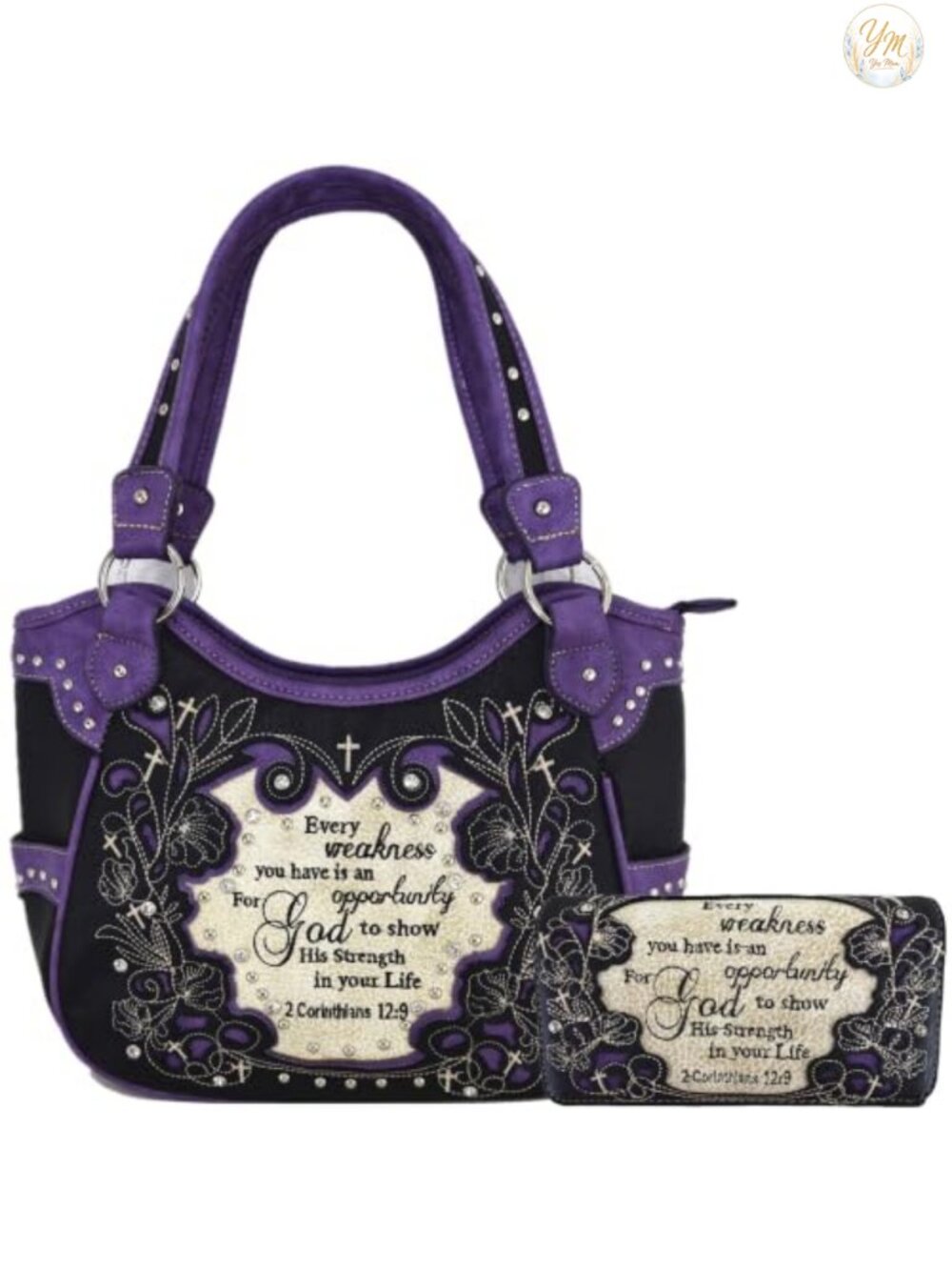 Christian Bible Verse Purse Wallet Set Embroidered Shoulder Handbag